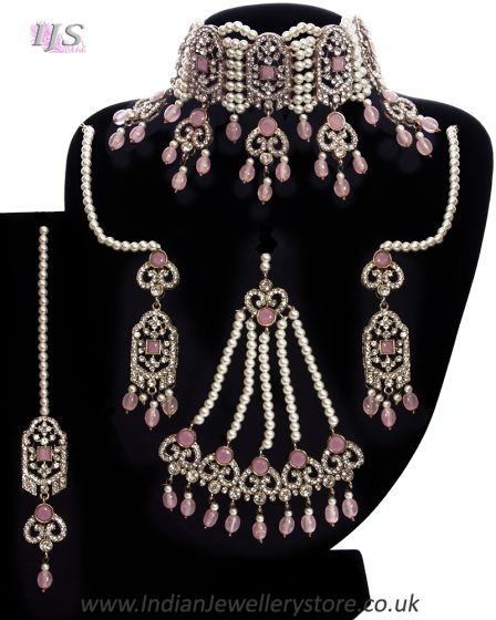 Pakistani Bridal Choker Set & Pearl Jhumar NAPL11710 Indian Jewellery