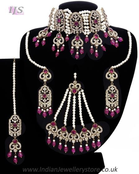 Pakistani Bridal Choker Set & Pearl Jhumar NAPL11711 Indian Jewellery