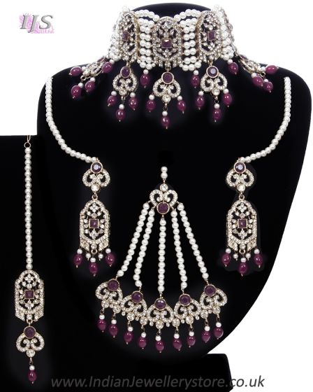 Pakistani Bridal Choker Set & Pearl Jhumar NARL11712 Indian Jewellery