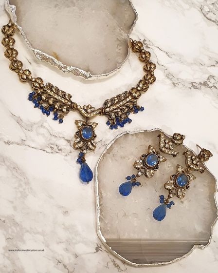 Light Royal Blue Light Antique Gold Necklace Set NANC0451 Indian Jewellery