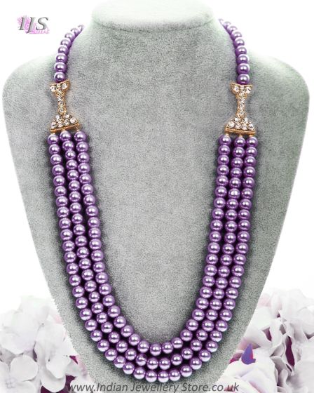 High-Quality Multi-Stranded Long Pearl Mala Necklace - Mauve NEUL11892 Indian Jewellery