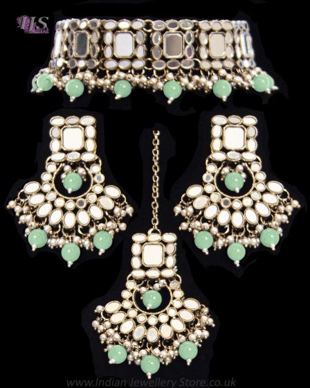 Asian Indian Antique Mirrored Jewellery Set - NAWM11932C Indian Jewellery
