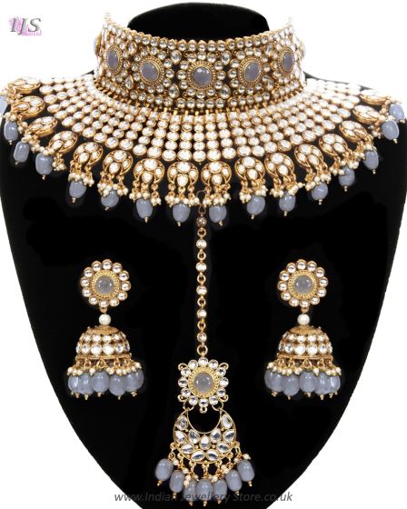 Grey Sabyasachi Inspired Bridal Jewellery Set NEEK12003 Indian Jewellery
