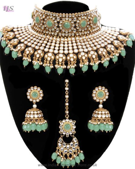 Mint Green Sabyasachi Inspired Bridal Jewellery Set NEGK12005 Indian Jewellery