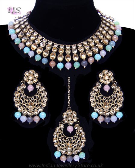 Antique Flexible Indian Jewellery Set - Pastels NAPK11506 Indian Jewellery