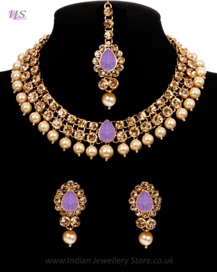 Light Mauve Indian Jewellery Set - Adina Studs NAUC11997 Indian Jewellery