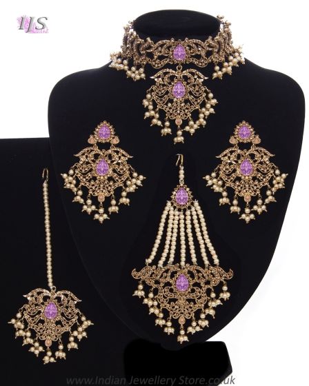 Mughal Princess Pearl Indian Jewellery Set - Choker, Ear, Tikka & Jhumar NAUC11998 Indian Jewellery