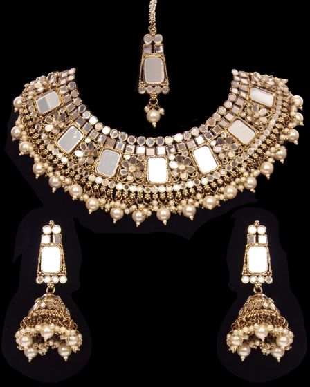 Mirror Traditional Asian Indian Jewellery Set incl Jhumkis NAWM12086 Indian Jewellery
