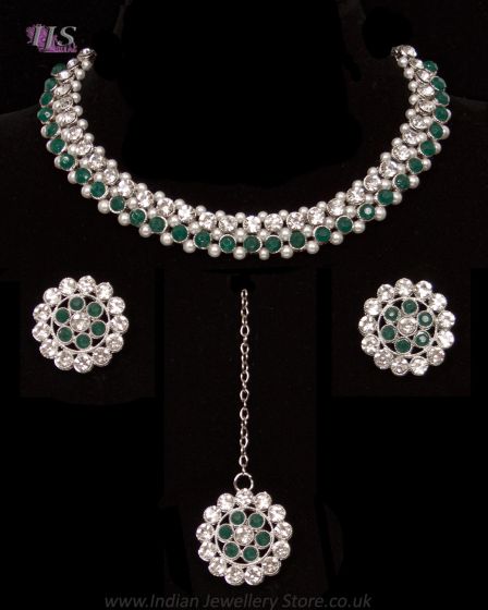 Crystal Silver Delicate Indian Jewellery NSGC12035 Indian Jewellery