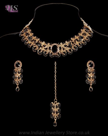 Elegant Champagne Crystal Indian Necklace Set NABC12280 Indian Jewellery