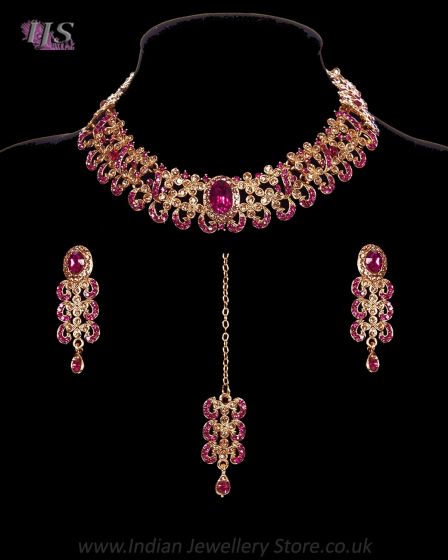 Elegant Champagne Crystal Indian Necklace Set NAPC12286 Indian Jewellery