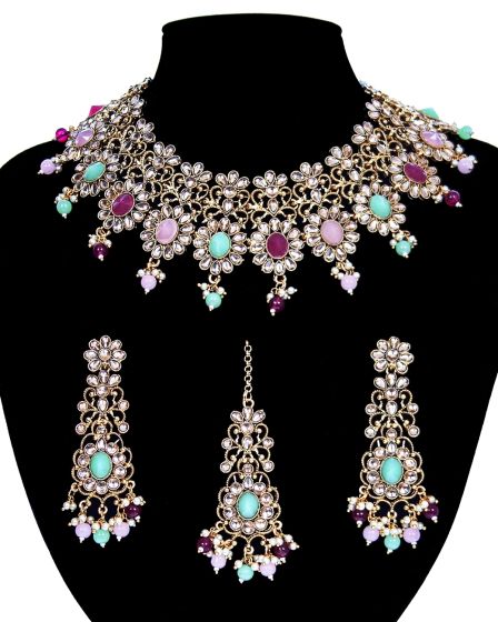 Champagne Kundan Floral Indian Jewellery Set NANK12310C Indian Jewellery