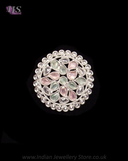 Silver Premium Polki Cocktail Ring RSWP12219C Indian Jewellery