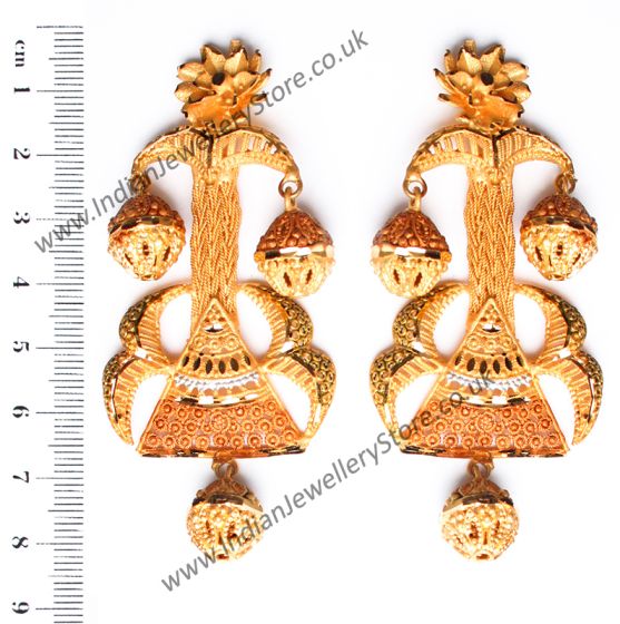 Large Matt Gold 22k Effect Earrings EEWN10379 Indian Jewellery