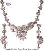 LEAF Silver & White Crystal Necklace Set NSWC03838 Indian Jewellery