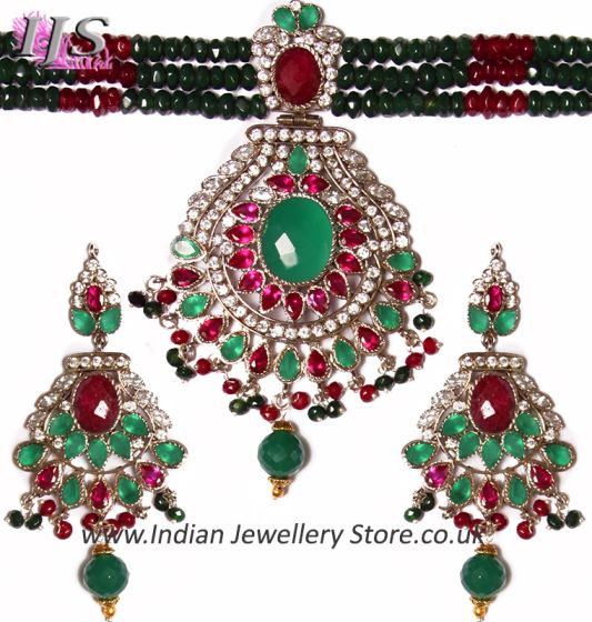 Indian Large Beaded Choker Set NSMA04111 Indian Jewellery
