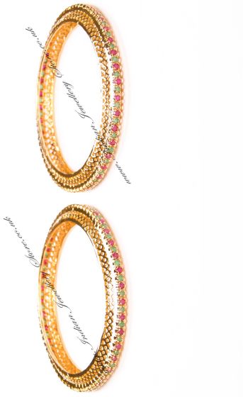 2 x Ruby-Green Gold-Effect Bangles, 2.6 WGMA03614 Indian Jewellery
