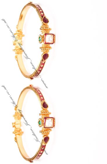 2 x Gujrati Maroon Meenakari & Polki Indian Bangles, 2.6 WGAP03634 Indian Jewellery