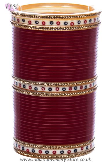 Traditional Dotted Champagne Crystal Wedding Chura - Maroon Red 2.10 UERC11817 Indian Jewellery