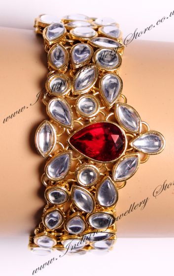 Maroon Gem Kundan Bracelet WGRK03572 Indian Jewellery