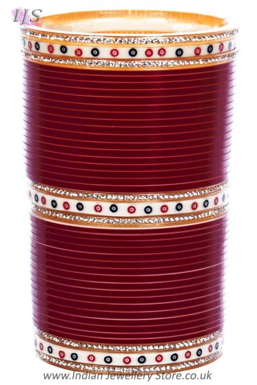 Traditional Punjabi, Dotted White Crystal Wedding Chura - Maroon 2.4 UERC11789 Indian Jewellery