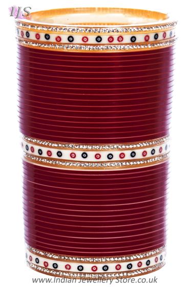 Traditional Punjabi, Dotted White Crystal Wedding Chura - Maroon UERC11793C Indian Jewellery