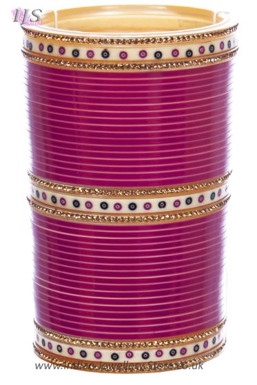 Traditional Punjabi, Dotted Champagne Crystal Wedding Chura - Magenta Pink UEPC11808C Indian Jewellery