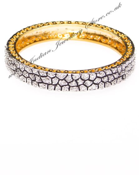 1x Unique Diamond Work & Black Meena Contemporary Bangle, 2.8 WGWA03632 Indian Jewellery