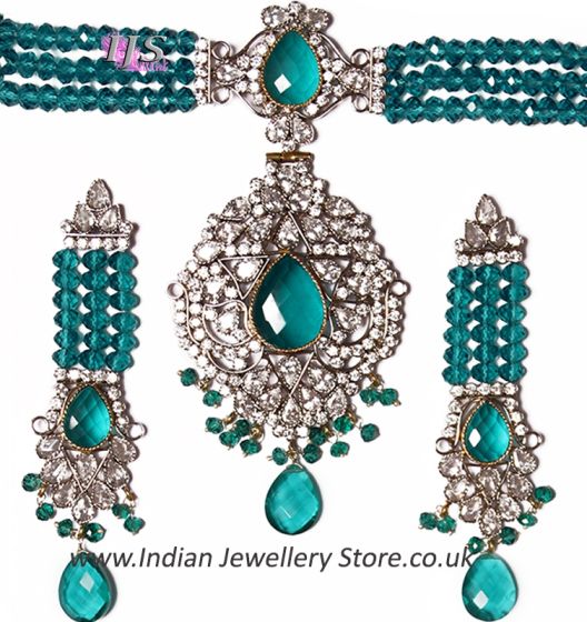Indian CZ Diamond Beaded Choker Set NSLA04115 Indian Jewellery