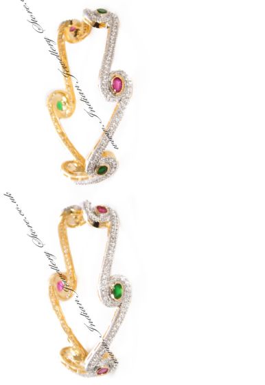 2 x Scroll Ruby, Green CZ Indian Churi Bangles, 2.6 WGAA04218 Indian Jewellery