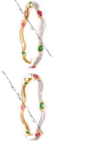 2 x Ruby, Green CZ Indian Wave Bangles, 2.4 WGAA04212 Indian Jewellery