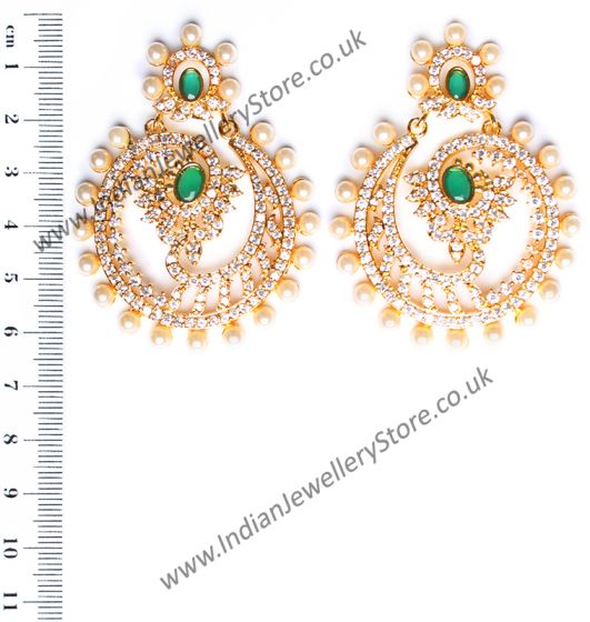 Large Fine American Diamond Chand Bali EEGA10413 Indian Jewellery