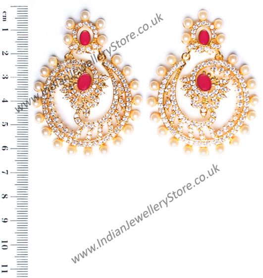 Large Fine American Diamond Chand Bali EERA10414 Indian Jewellery