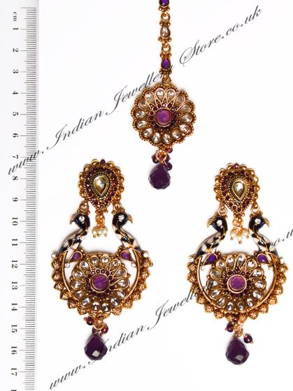 Peacock Indian Earrings and Tikka IAUA04395 Indian Jewellery