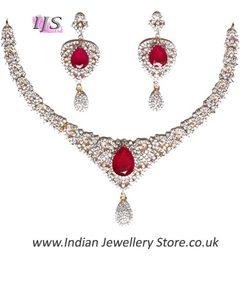 Fine American Diamond Necklace Set NGRA04722 Indian Jewellery