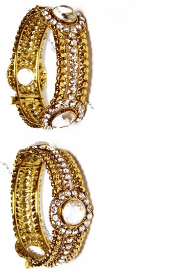 2 x Antique Heritage White Gem Asian Bangles 2.4 WAWC03002 Indian Jewellery