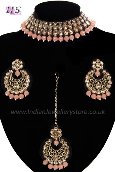 Antique Flexible Indian Jewellery Set - peach NAPK12126 Indian Jewellery