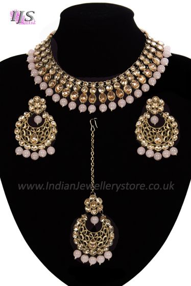Antique Flexible Indian Jewellery Set - blush, nude NAPK11507 Indian Jewellery
