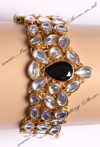 Black Gem Kundan Bracelet WGBK03569 Indian Jewellery